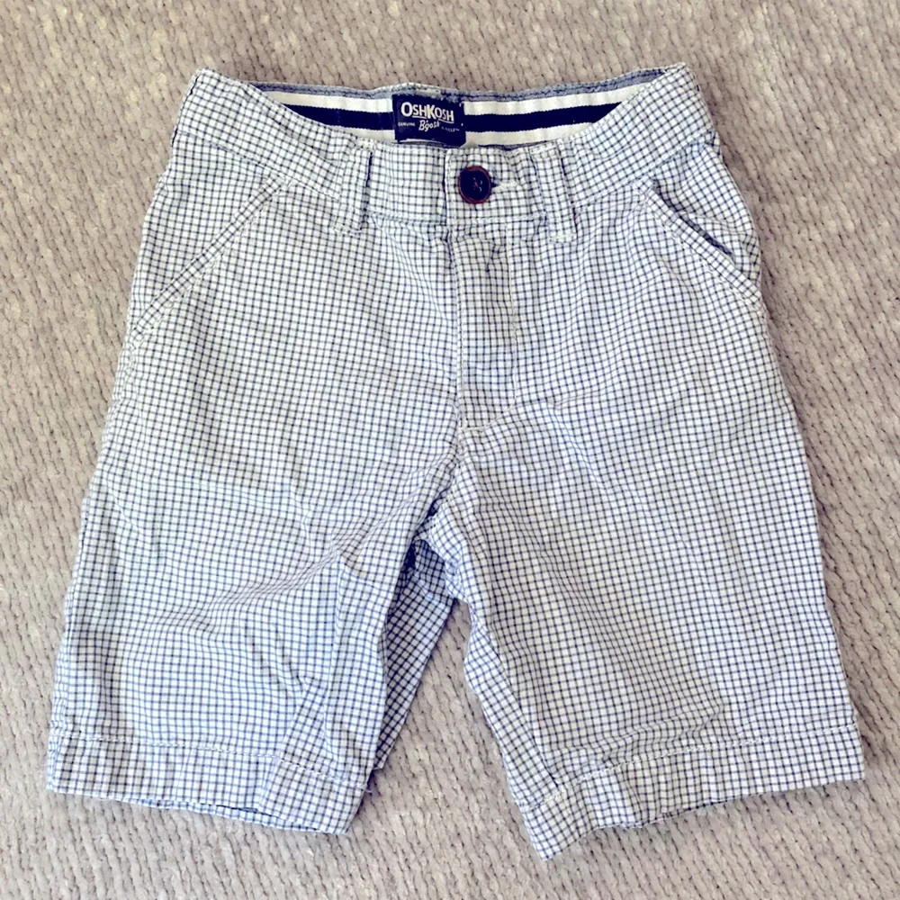 OshKosh Boys Size‎ 6 Navy Gingham Check Adjustable Waist Shorts
